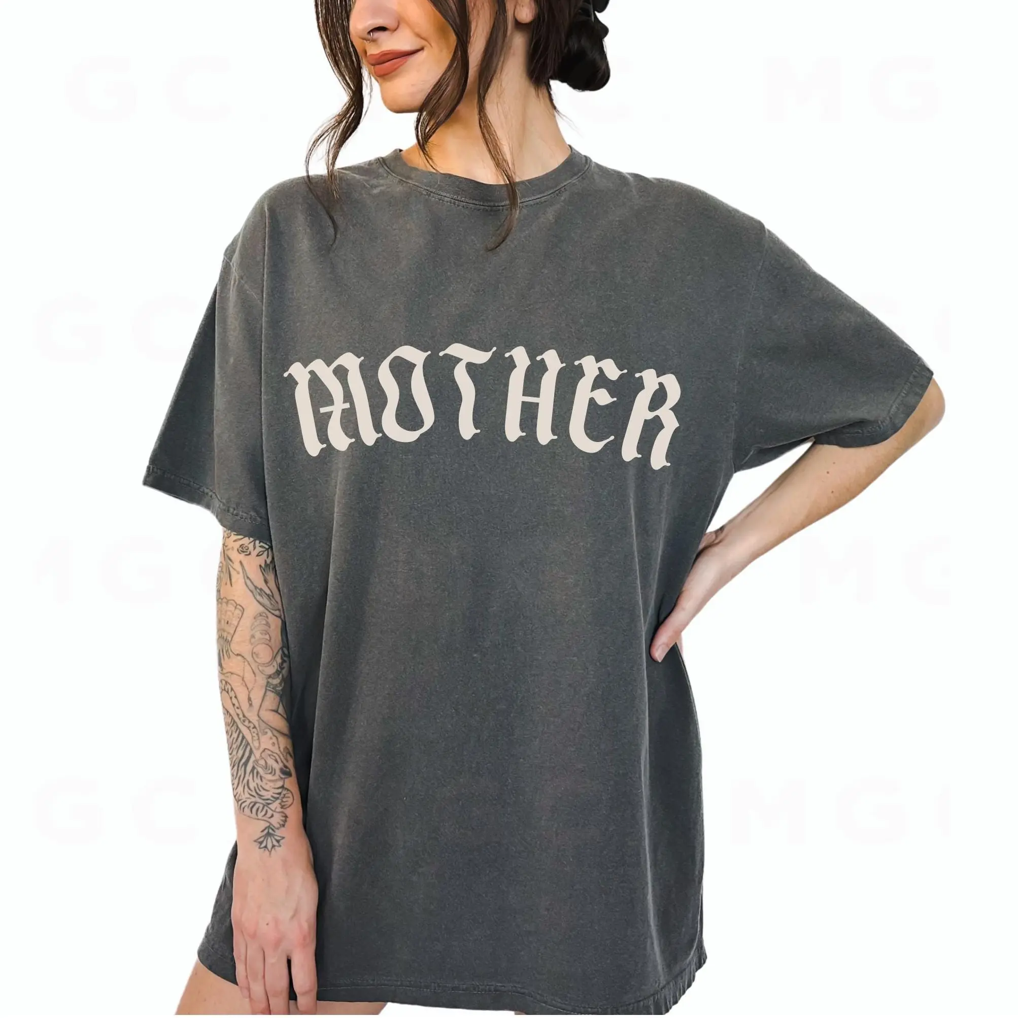Graphic Tee - Mother Gothic tshirt, trendy alternative metal core tee, old english mother tshirt, oversized mom tee, goth mom Casual Round Neck Soft Top