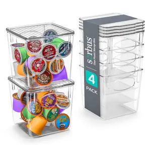 Sorbus Small Clear Plastic Bins with Lids, 4 Pack – Ideal for Kitchen Organization and Storage Boxes Container Drawer Organiser