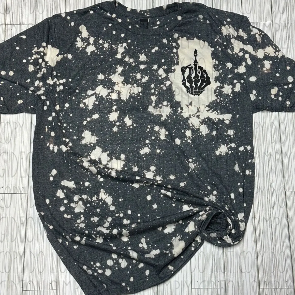 Women's Skelly Finger Bleached Acid Wash Print Top - Casual Distressed Cotton Blend Garment, Short Sleeves, Unisex Fit, Note: No Fabric Softeners, Tops, Graphic, T-Shirt