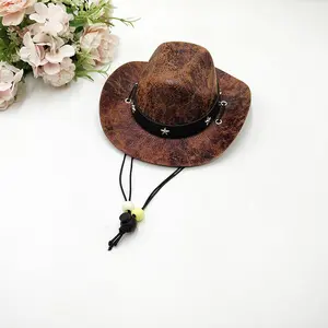 Pet Cowboy Hat with Bandana Set Adjustable Western Style Costume for Small Medium Large Dogs Cats Halloween Party Dress Up