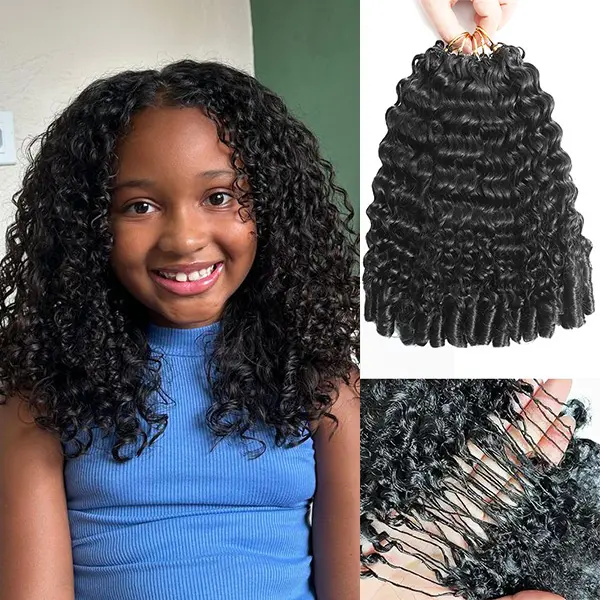 Asakiss Kids Crochet Human Hair Burmese Curly for Miracle Knots Boho Braids Knotless Water Wave Feather Crochet Hair Pre-Separated, 60g/Pack 50/StrandsTime-Saving, lightweight Protective Styles Vacation Hair for Kids