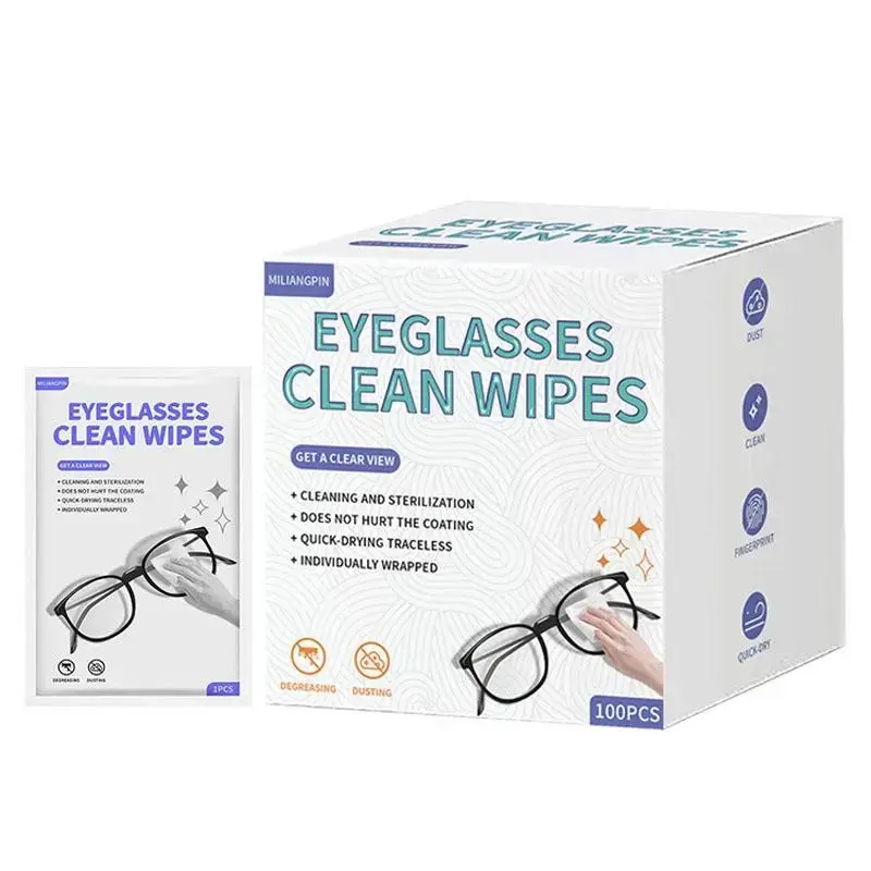 100 Pack Lens Wipes, Eyeglasses Cleaning Wet Tissues, Individual Wrapped Sunglasses, Camera Lenses, Goggles Cleaners