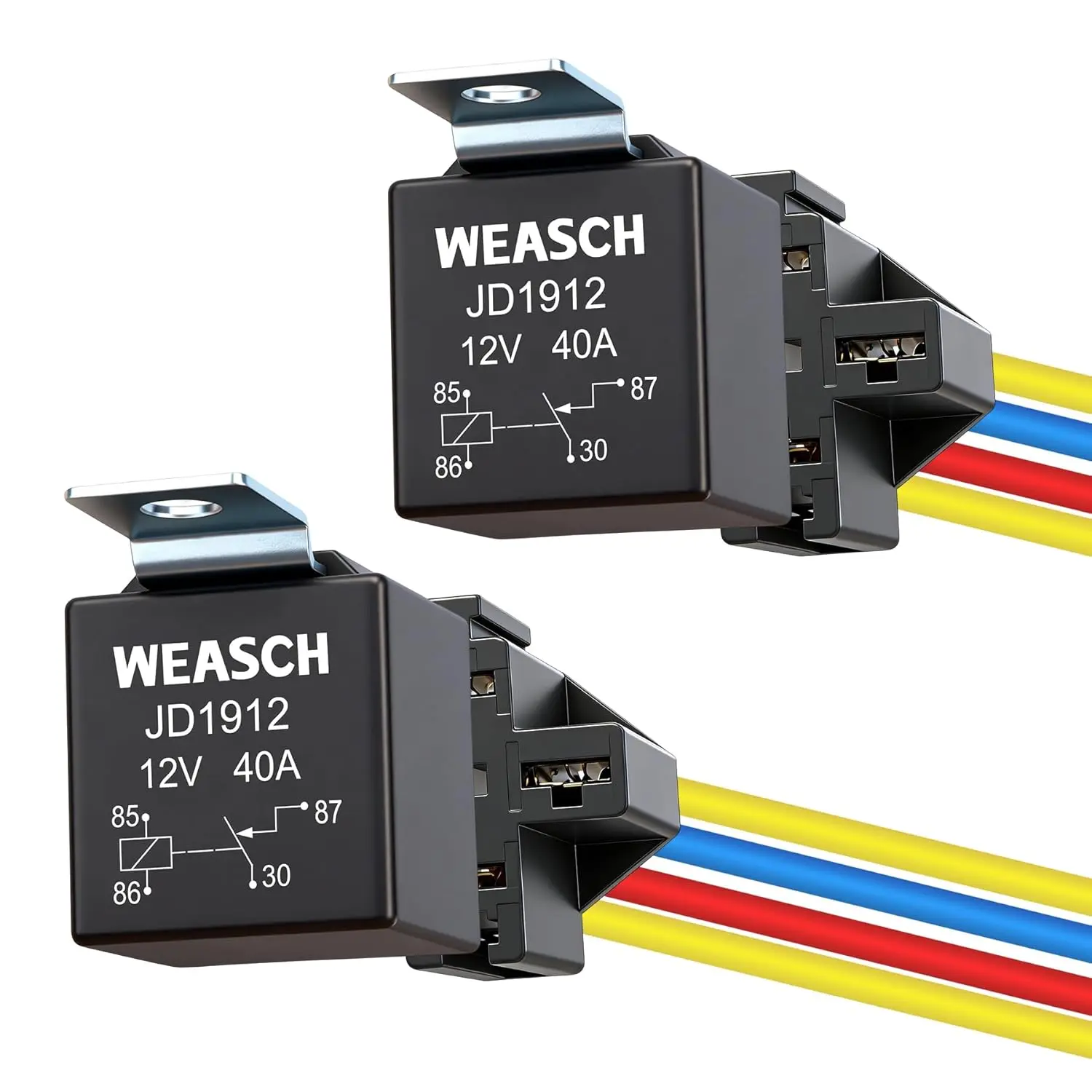 2 Pack JD1912 Car Relays, 12V 40A, SPST 4Pin, 40A Automotive Relay, Automotive Switches and Starters, with Interlocking Relay Socket and Wiring Harness (2)