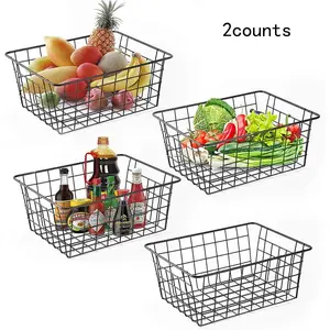 Kitchen Storage Basket, Fruit Vegetable Basket, 2 Counts/set Metal Wire Food Storage Organizer, Home Organizer for Cabinets and Food Storage Rooms, Kitchen Organizer