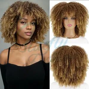 Short Curly Bouncy Wig for Women Brown Ombre Voluminous Heat-Tolerant Synthetic Low-Maintain for Daily & Festival Wear