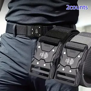 Men's Military Style Tactical Canvas Belt Dual Pack Set, Durable Breathable Waist Support Belts with Plastic Buckles, Street Style Belt, Ideal Gift for Outdoor Sports & Work