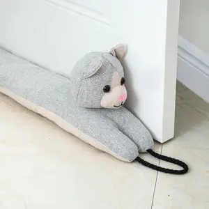 Under Door Draft Stopper Decorative Wind Stopper 30 inch for Door & Window, Weighted Animal Air Draft Stopper Snake Noise Blocker for Bottom of Door with Hanging Loops - Grey Cat