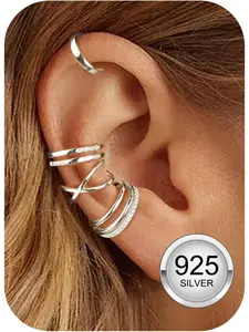 4Pcs S925 Sterling Silver Earring Cuffs for Women, Ear Cuff Set Helix Cartilage Clip on Earrings Non Piercing Earrings for Girls, Adjustable Rose Gold Ear Cuffs