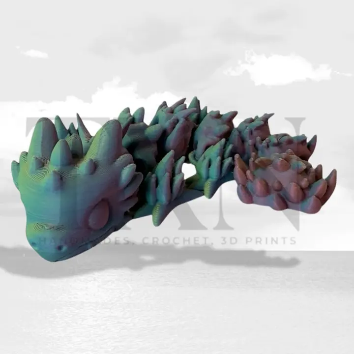 3D Printed Rainbow Water Dragon Figurine – Articulated Poseable Dragon, Fantasy Collectible, Unique Mythical Creature Decor