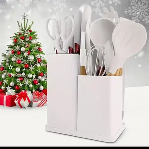 19 high-quality silicone kitchen utensil sets, equipped with wooden handles and chef knives - heat-resistant, non stick pot friendly cooking tools and bamboo storage buckets