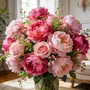 2-Pack High-End Dual-Color Artificial Peony Bouquet |   Realistic Touch, Durable and Colorfast, No Watering or Maintenance Required |   Ideal for Indoor/Outdoor Home Decor, Wedding Arrangements, Bridal Bouquets, Engagement Ceremonies