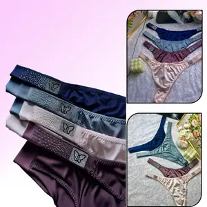 Seamless G-string Thongs for Women 4pack Rhinestone-Embellished Strap Cheeky Underwear Sexy Panties