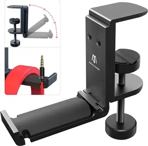 Foldable Headphone Stand with Cable Clip Organizer, Under-Table Clamp Mount for Desk, Ideal for Gaming, Office, and Bag or Purse Storage APPHOME