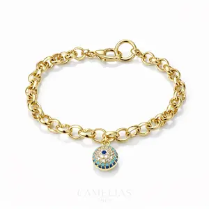 Gold Plated Bracelet for Women 7  Inches with Eye Design and Decorative Elements cod 385