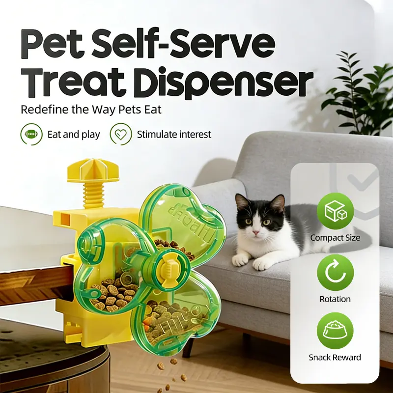 Interactive Rotatable Pet Food Dispenser, Self-Serve Treat Dispenser Toy, Clover Windmill Slow Feeder for Indoor Cats and Dogs
