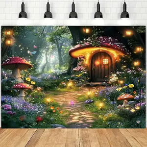 1pc Enchanted Forest Photography Backdrop Spring Magic Garden Style Multiple Sizes Polyester Fabric Pre Punched Holes Reusable Design No Electricity Needed Ideal for Studio Shoots Booth Decor Wonderland