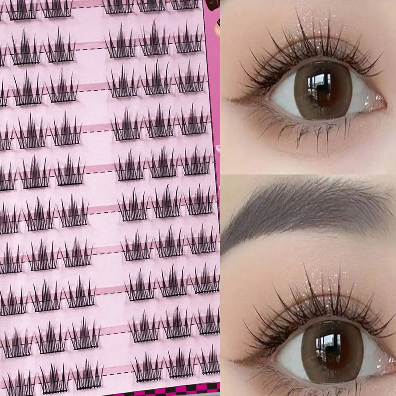 10 rows of independent glue free eyelashes, camellia style false eyelashes, cartoon style, reusable, magnifying eye effect, Glueless Lashes