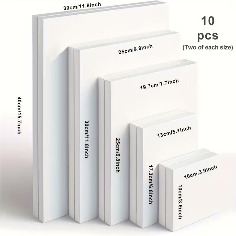 10 Pack Multi-Size Stretched Canvas Panels,11x14 9x12 8x10 5x7 4x4 White Blank 100% Art Canvas for Acrylic, Watercolor, Oil Painting  Wet Dry Art Media