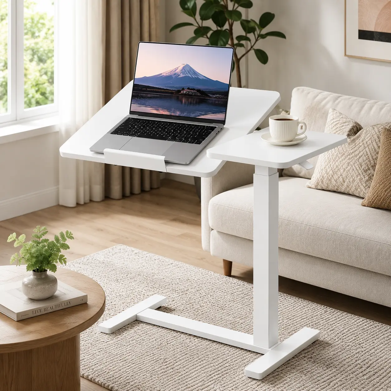 Sweetcrispy Adjustable Rectangle Overbed Table with Wheels - Adjustable Height, Bedside End, Standing Computer Desk for Hospital-Home Mobile Furniture