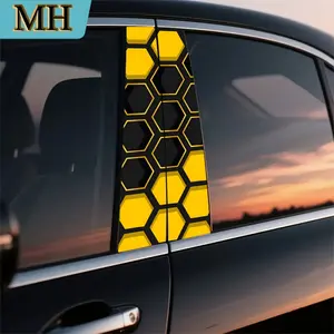 2pcs high quality car stickers, Car Decals, cool yellow honeycomb pattern door pillar stickers, self-adhesive waterproof vinyl semi-matte B-pillar protective film for B-pillar exterior accessories