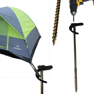 Keyfit Tools All Terrain Tent Stake (8 Pack) Screw in Tent Stake Ground Anchor with Secura Strap for Extreme Winds Secure Tarps Fish Houses Hunting Ground Blinds Camping Tent