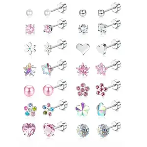 Fashionable Hypoallergenic Earrings for Girls Women Surgical Steel Screwback Earrings for Sensitive Ears Cute  Earrings  Flat Back Stud Earrings Valentine's Day