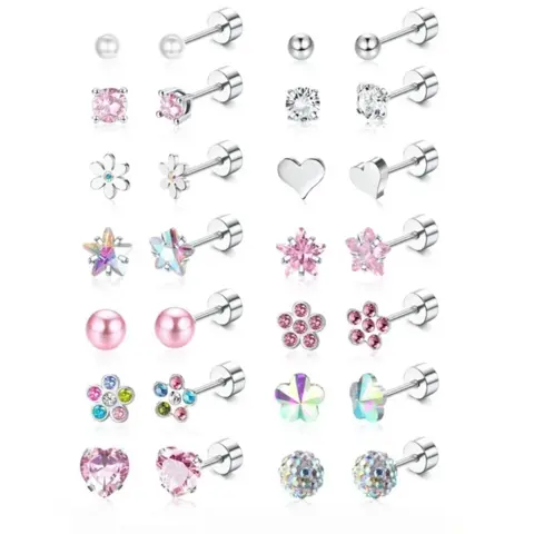 Fashionable Hypoallergenic Earrings for Girls Women Surgical Steel Screwback Earrings for Sensitive Ears Cute  Earrings  Flat Back Stud Earrings Valentine's Day