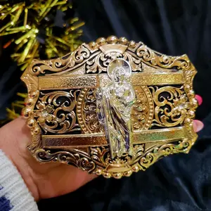 San judas tadeo  Buckle  Rose Gold-Tone Design with Detailed Figure Ornament with intricate details.