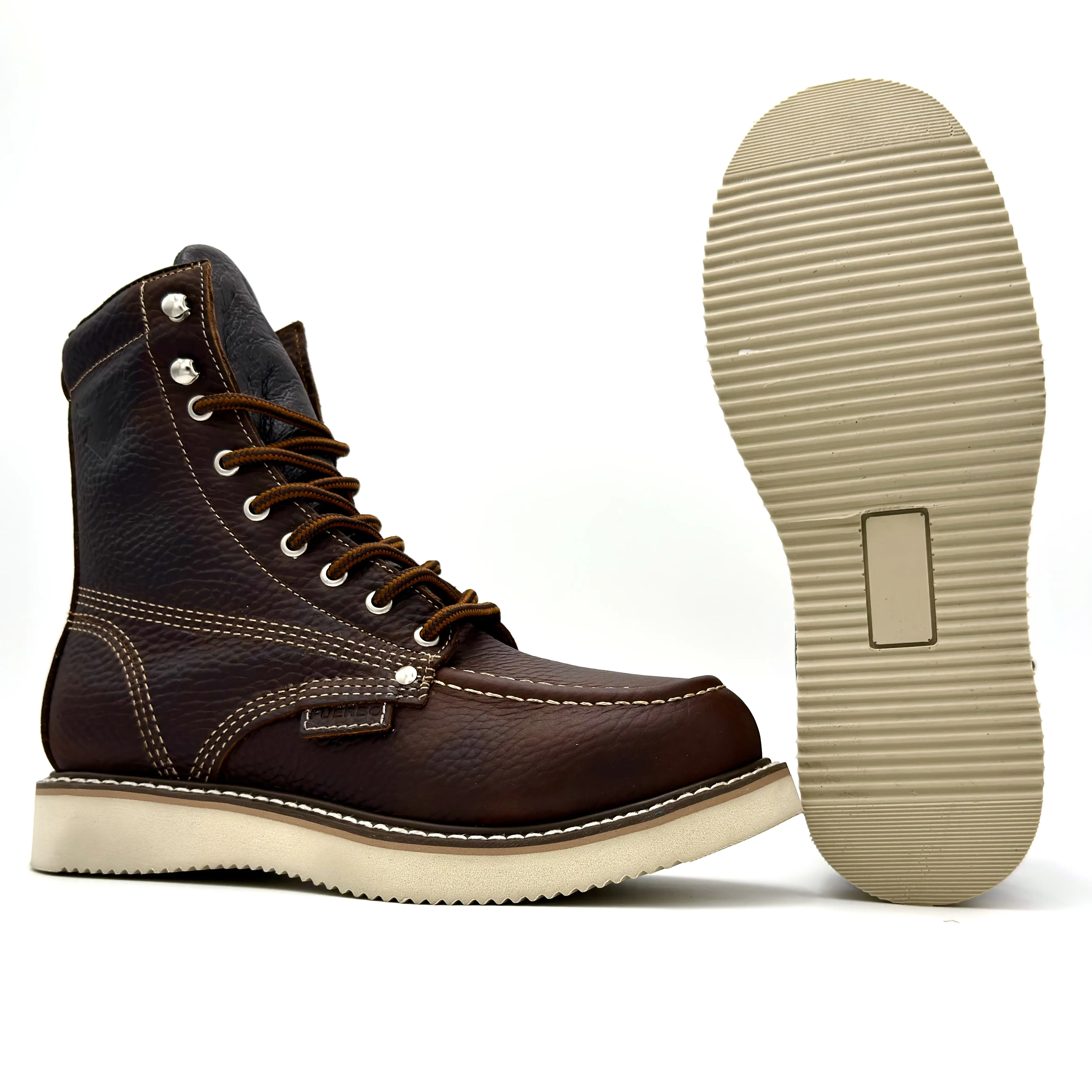 Fuerbo 955 Moc Toe Work Boot 8-Inch – Goodyear Welt, Lightweight PU Sole, Slip/Oil Resistant, Full Grain Leather, Resoleable, (Composite Toe Available)