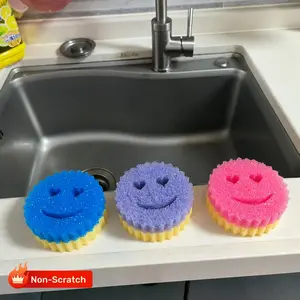 3pcs Double-Sided Scratch-Resistant Scrub Sponges - Soft & Hard Scrubbing Pads, Temperature Sensitive Color-Changing (Pink/Blue/Orange) for Kitchen, Bathroom, Multi-Surface Safe Cleaning, Household Chores, Fun Design, Highquality Scrubber