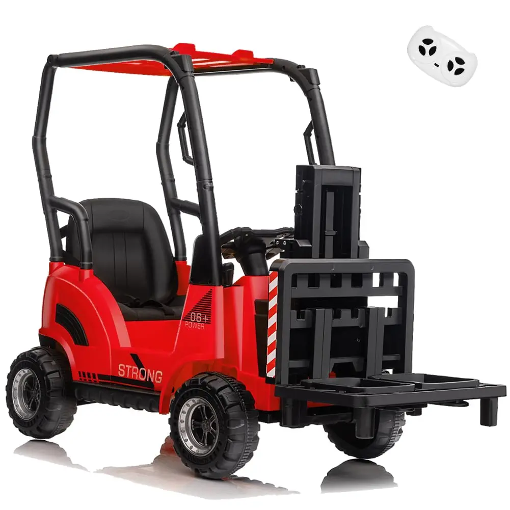 【GARVEE】12V Electric Ride-On Forklift Car with Remote Control, Liftable Fork and Pallet, High/Low Variable Speed, Built-in Music, USB, and Low-Power Alarm, Red, Suitable for Boys and Girls