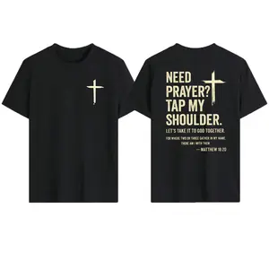 Washed Christian T-Shirt – Need Prayer? Tap My Shoulder with Cross and Bible Verse