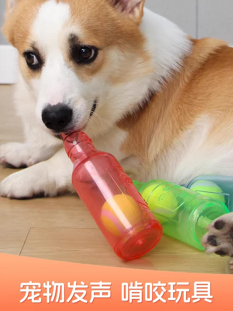 Dog Chew Toy Squeaky Rubber Beer Bottle, Interactive Puzzle Toy for Boredom Relief, Durable Teething Toy for Small & Large Dogs, Physical Energy Release