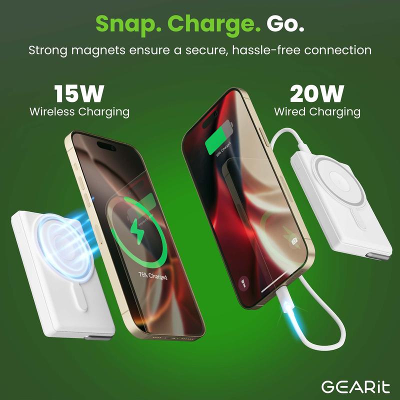 GearIt 2-in-1 MagSafe Wireless 10000mAh Power Bank Portable Charger with Kickstand for iPhone & Apple Watch