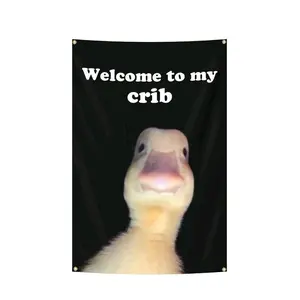 Welcome To My Crib Duck Flag Funny Tapestries 2x3FT Home Decoration Man Cave Bedroom College Dorm, Black/white Door Wall