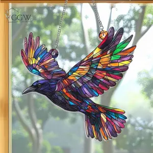 Raven Suncatcher Acrylic Window Decor, Gothic Suncatcher Raven Crow, Raven Lover Gift, Bird Window Hanging,Gothic Crow Ornament,Indoor Decor
