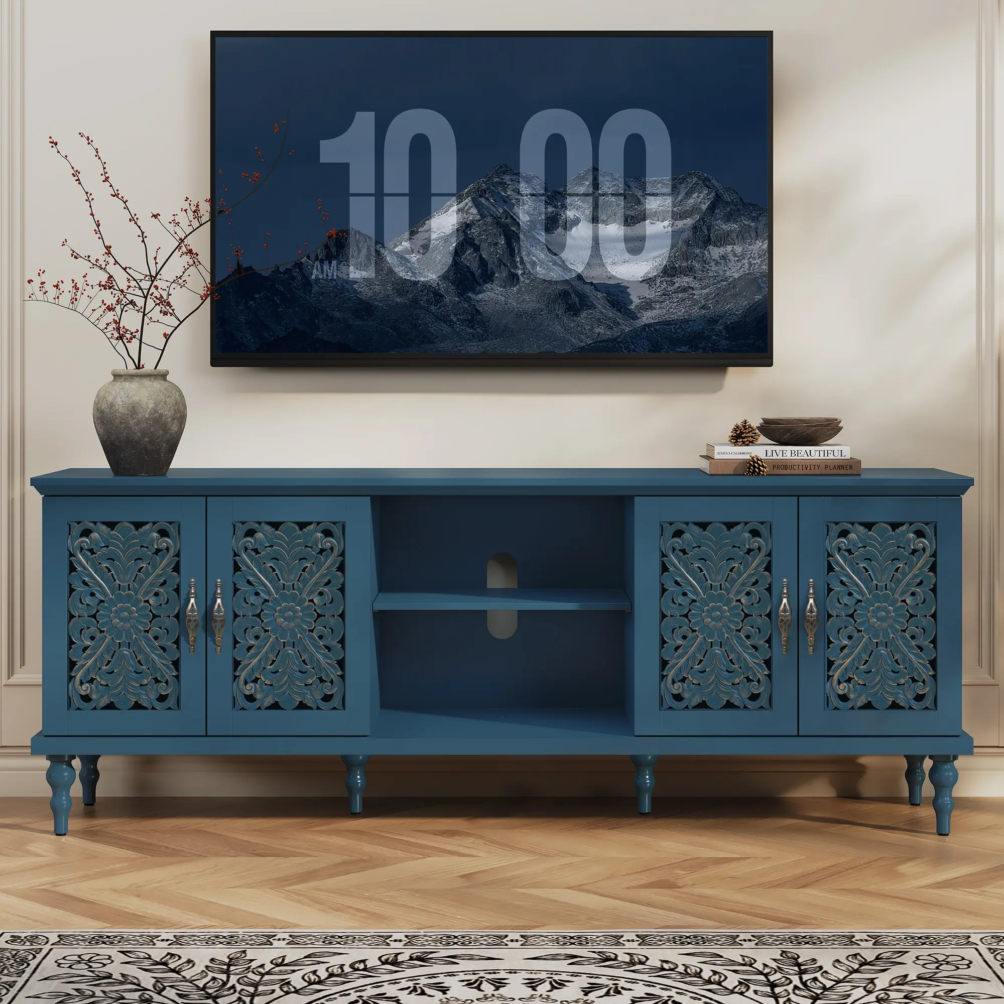 Blue - Vintage Carved TV Stand