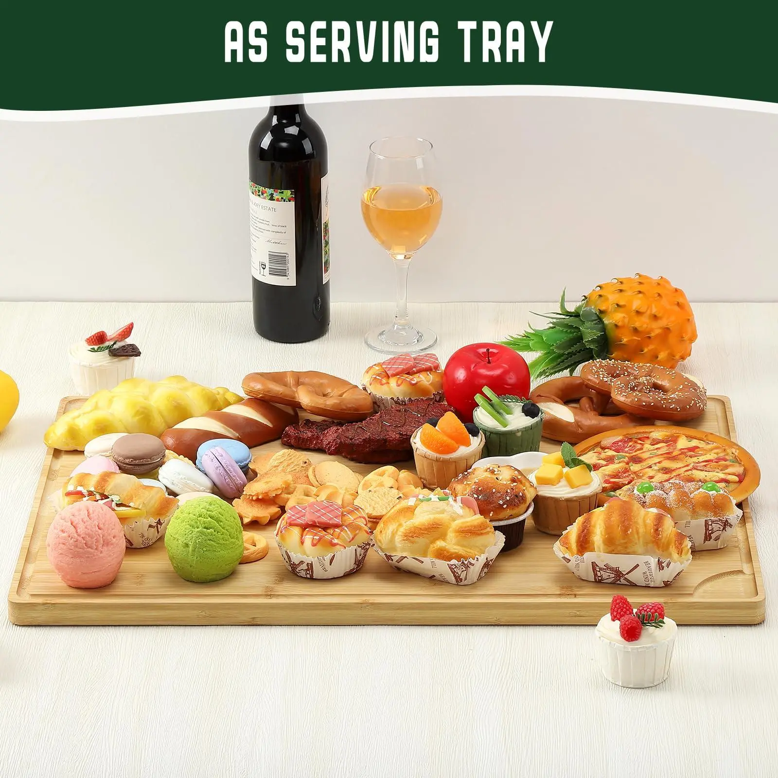 Extra-wide 24x16" bamboo cutting board – thick and eco-friendly, with juice channels and handles – durable, easy to clean, ideal for meat, cheese, vegetables, and fruit – suitable for the kitchen