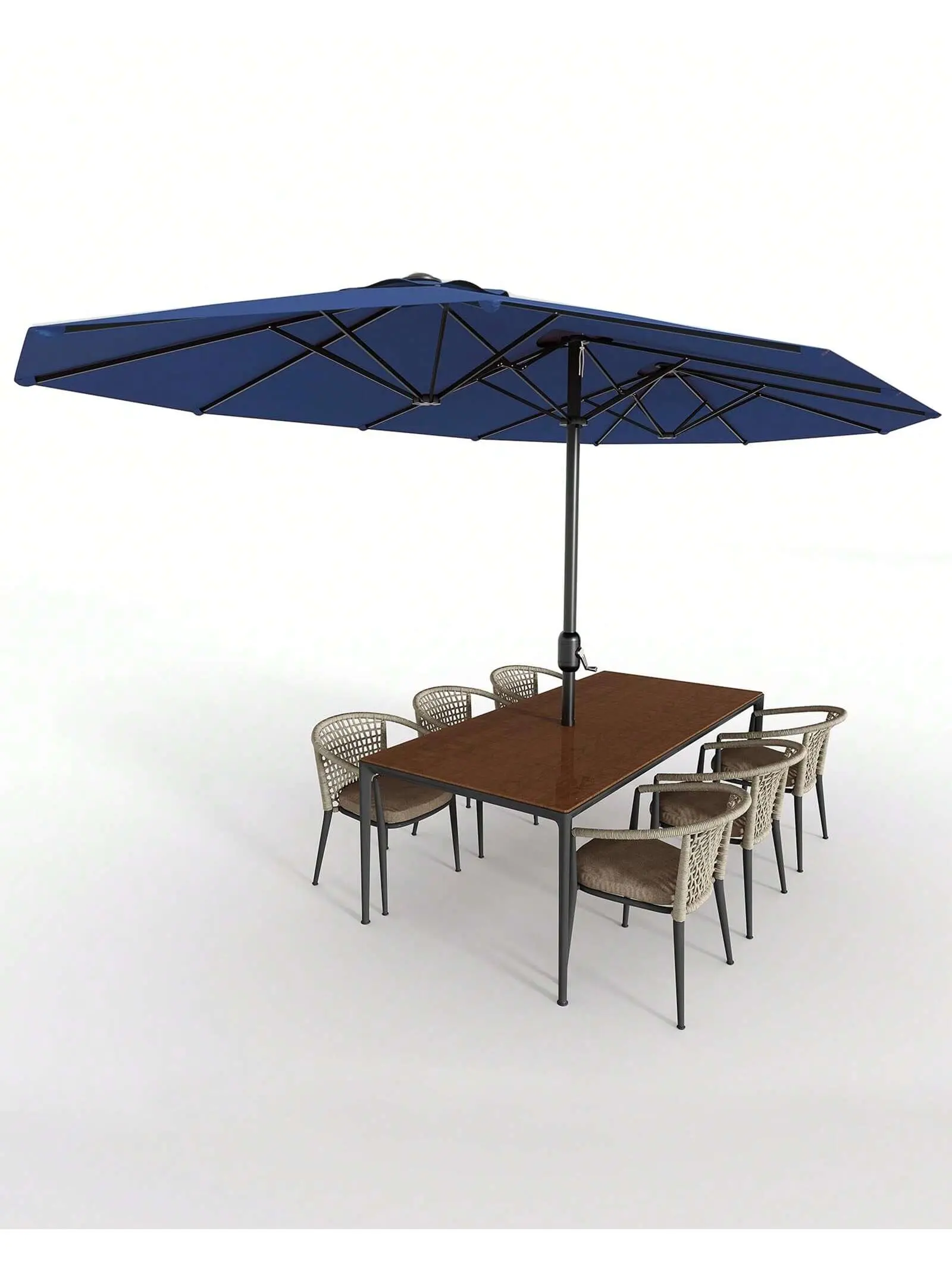 13FT Blue Double-Sided Rectangular Commercial Patio Parasol - 12-Rib Outdoor Furniture with Fade-Resistant Canopy, Crank Lift, Quick Install, Sun Protection, Outdoor Shade Canopy for Patio, Deck, Sunshade Canopy