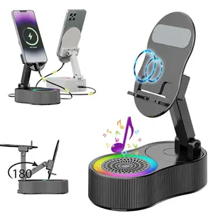 Wireless Induction Audio Bluetooth Speaker 5in1 Cellphone Holder USB Emergency Rechargeable Portable Power Mobile Tablet Stand with Colorful Ambient Light Gifts for Friend, Family