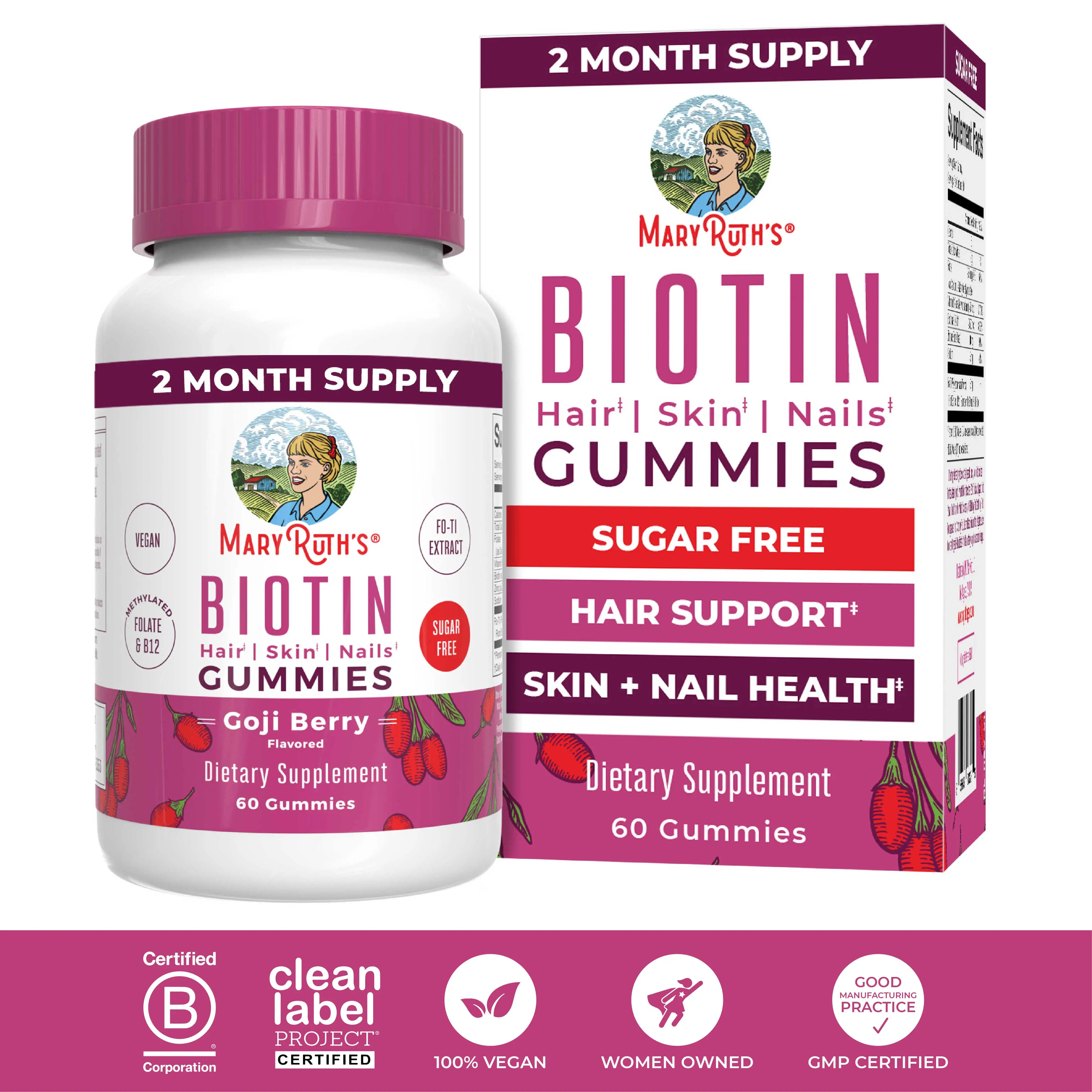 MaryRuth's Biotin Gummies - Sugar Free - 2 Month Supply - Nutrients for Hair Ski...