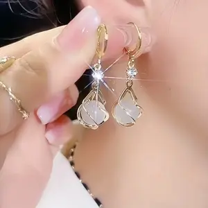 High-end red cat's eye stone earrings for women, DDES0067 niche and unique