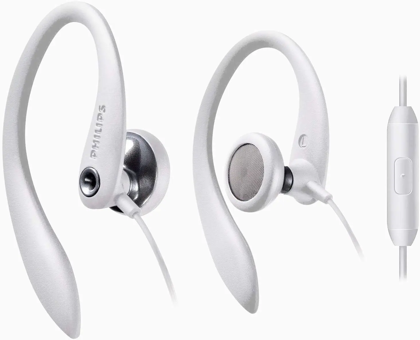 PHILIPS | In-Ear Sport Headphones with Microphone 15mm Driver 3D Earhook Ergonomic Comfortable Fit 1.2m Cable White