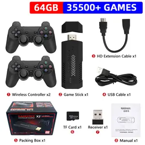 X2 Plus Retro Games Console, Game Stick Retro Console Double Wireless Controller,3550 Games,64GB 2 Wireless Controller Home Game Stick Retro Console Birthday New Year's Day Valentine's Day Christmas Gift for Kids Adult