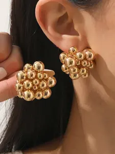 Viral Cluster Beaded Earrings, 3D Grape Shape Metallic Ball Studs, Retro Jewelry for Women, Stylish Statement Accessories