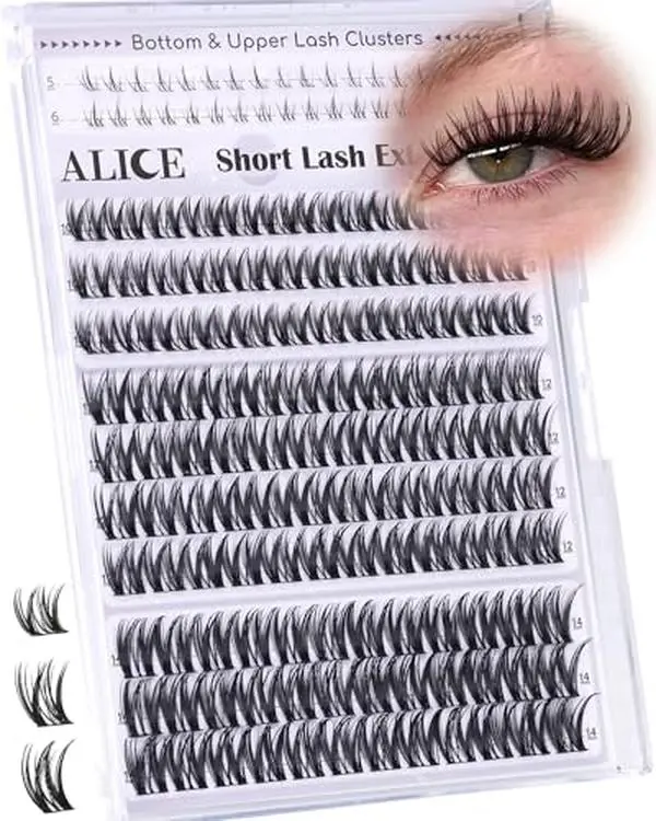 ALICE Flaunt Lash Clusters Natural Wispy Lash Extensions Short Volume 10-14mm Cluster Eyelash Extensions Thin Band Individual Lashes with Spiky Bottom Lashes