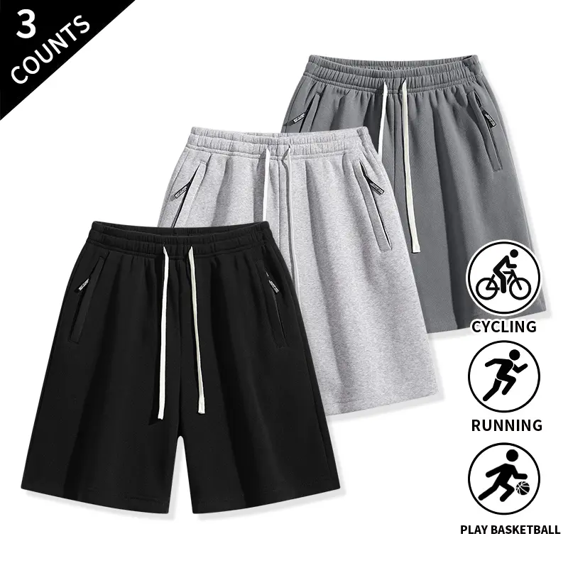 3-Pack Men’s Sweat Shorts – Knit Athletic Shorts with Drawstring Elastic Waist and Pockets for Everyday Outfits