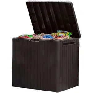 City 30 Gallon Resin Outdoor Storage Box and Patio Furniture Side Table for Pool and Garden Accessories, Brown