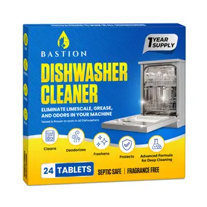 Bastion Dishwasher Cleaner And Deodorizer Tablets 24-Pack Lemon Scented Deep Cleaning For All Dishwashers