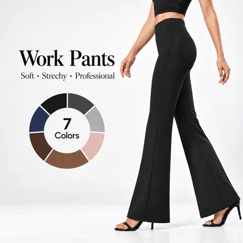 2026 FireSwan Women's High Waisted Stretch Yoga Dress Pants, Tummy Control Pull On Work Pants with Elastic Waistband, Slight Flare Leg and Back Pockets, Comfortable Business Casual Office Pants #Black Friday Deals